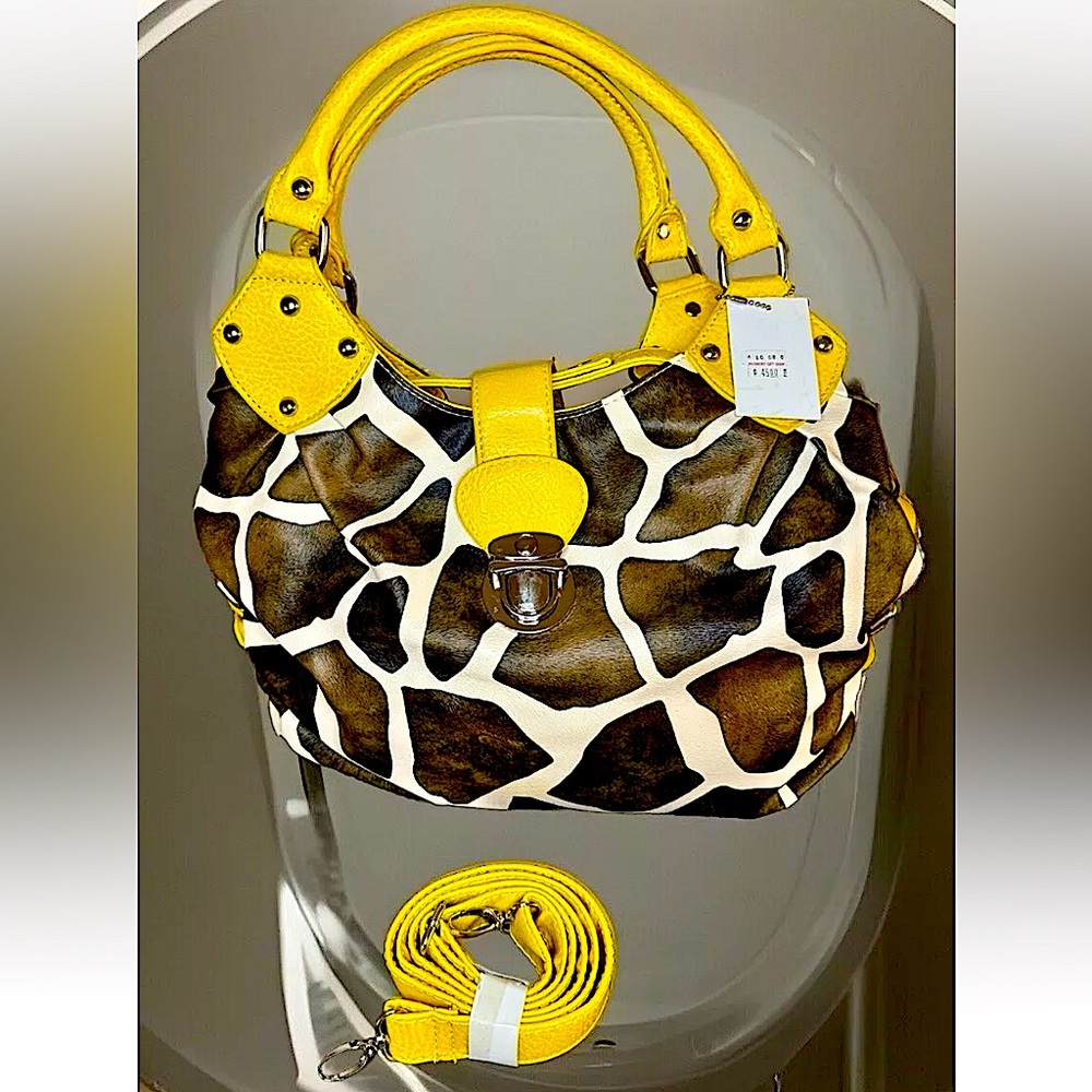 🐄COW PRINT STUDDED SECTION POCKETS SATCHEL SHOULDER CROSSBODY BAG PURSE NWT🐄